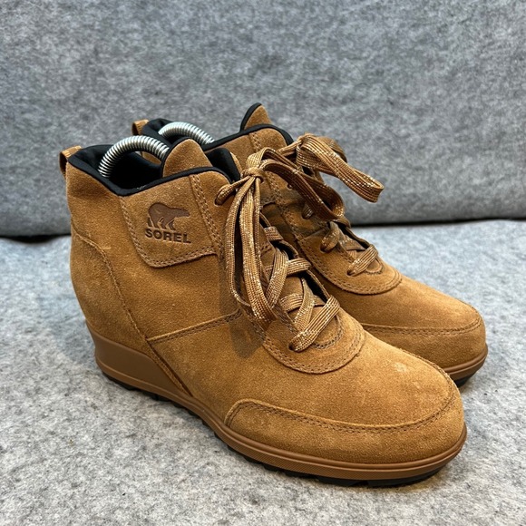 Sorel Shoes - Sorel Hidden Wedge Heel Ankle Boots Suede Lace Up Casual‎ Comfort Womens 7.5
